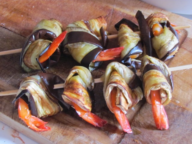 aubergines aux crevettes