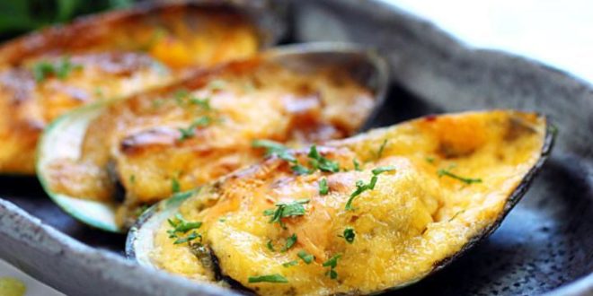 moules gratinées à l'ail