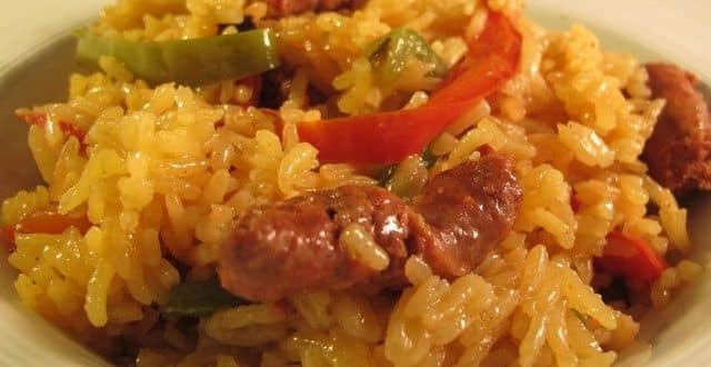 riz au merguez et petit pois