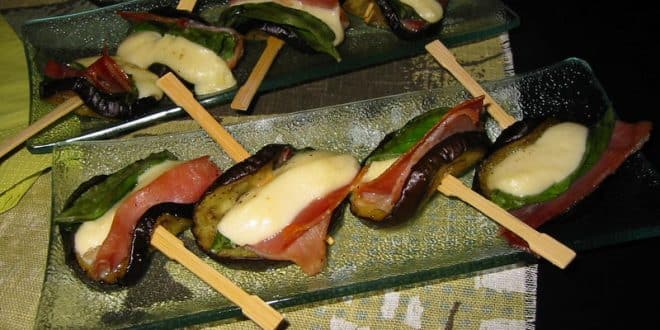 brochettes au jambon et aux aubergines